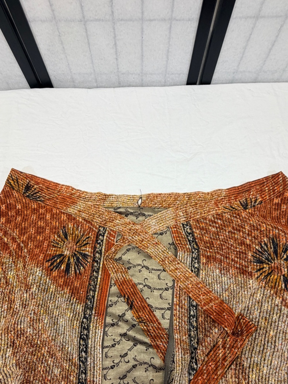 Reversible Wrap Midi Skirt 2 Sides Sari Style Rust Gold Black OS Exotic Carefree - Picture 10 of 11